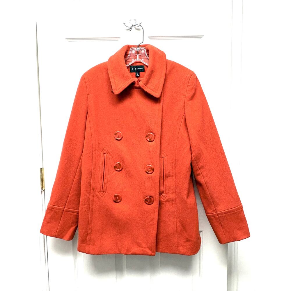 B Braetan Jacket Wool Pea Coat Orange Women’s MDouble Breasted Made Ukraine